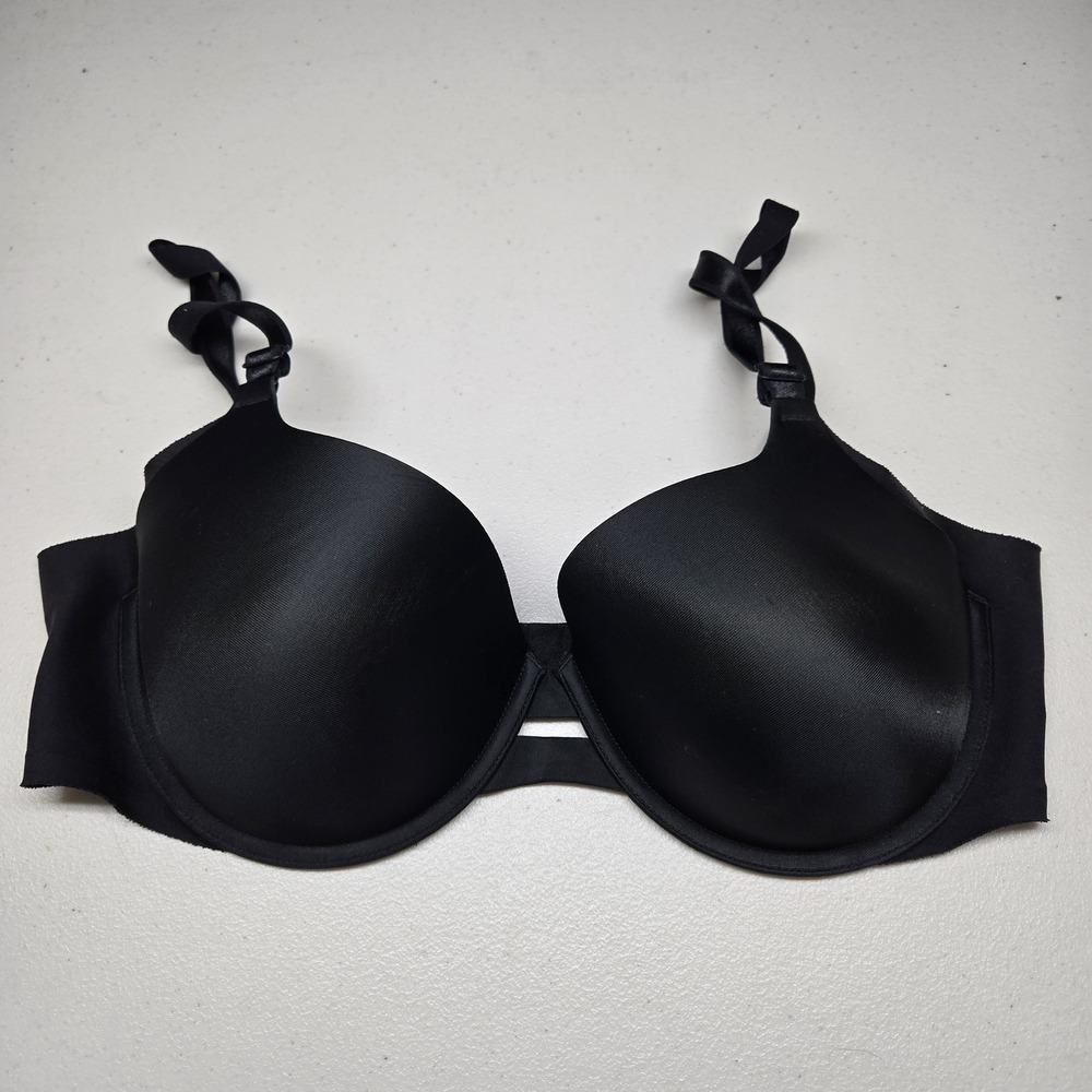 Warners Women Bra 38C Black T Shirt Underwired Strap Lightly Lined